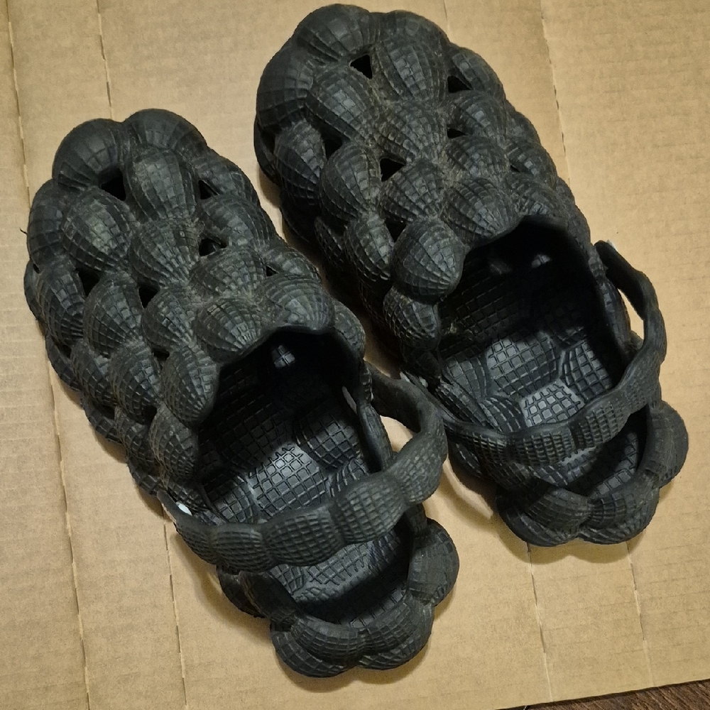 Black Textured Sandals